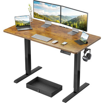 48x24 Electric Standing Desk with Drawer, Computer Desk, Sit Stand Office Table with Storage & Hooks & Cable