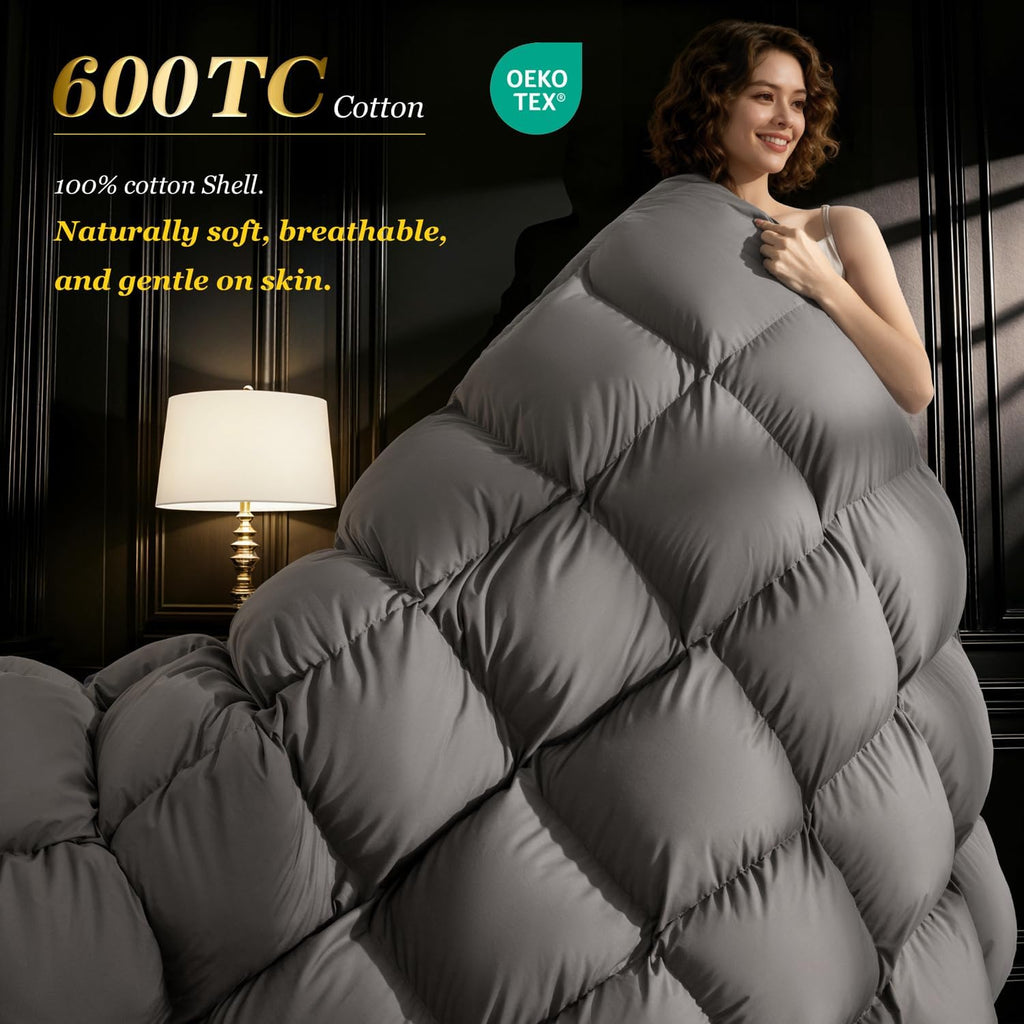 75% Canadian Goose Down Comforter Queen, Ultra Soft 100% Cotton Fabric, 850 Fill Power All Season Du