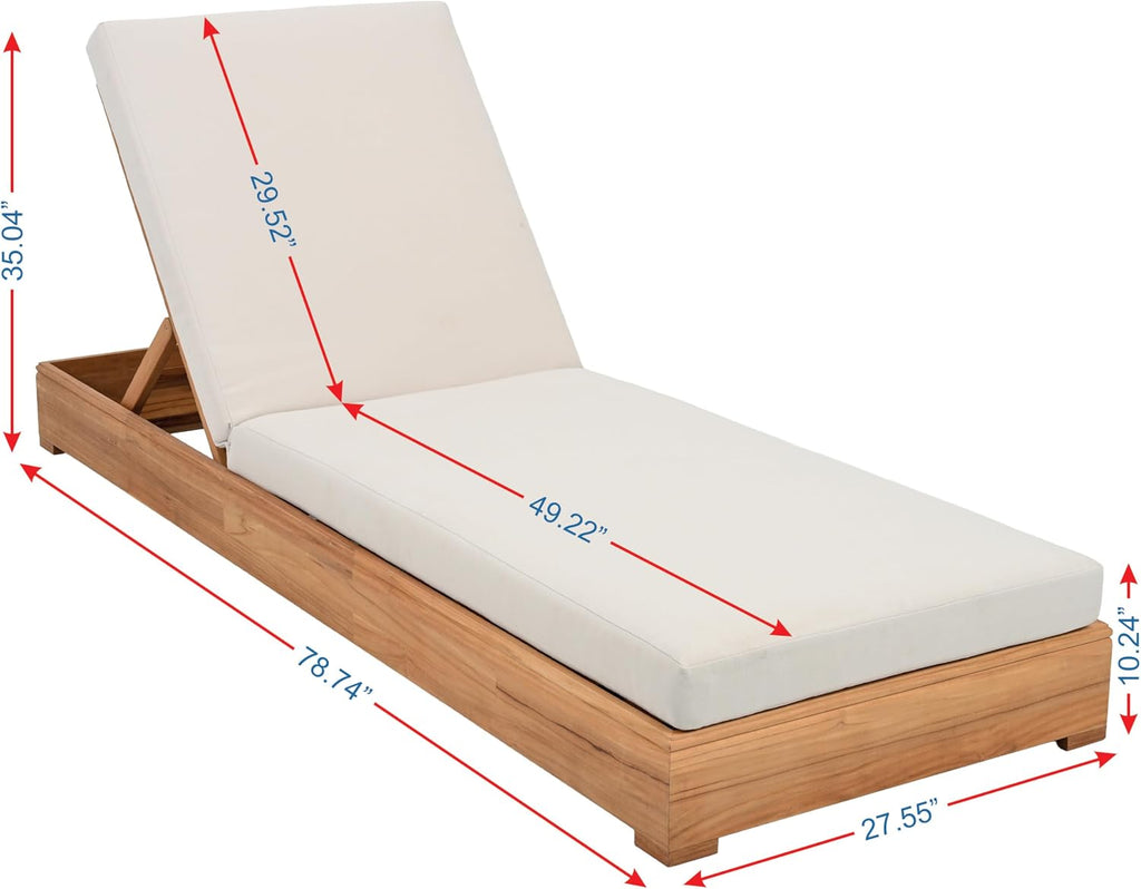 Patio Furniture Collection - Montford Brazilian Teak Chaise Lounge with Beige Cushions, Adjustable