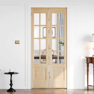 Bifold Doors for 36"×80" Opening, Clear Glass French Interior Folding Barn Door with Concealed Hardware Kit Included