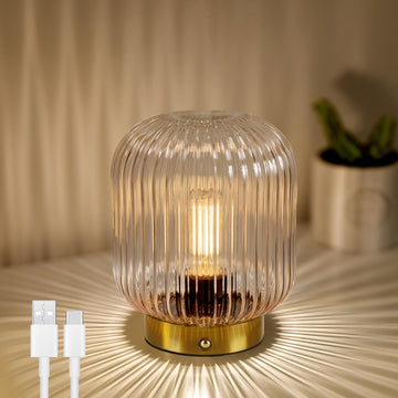 Rechargeable Table Lamp, Cordless Lamp with Memory Function, Clear