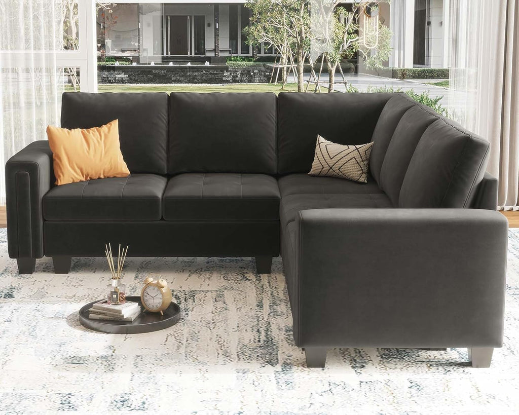 Velvet Modular Sectional Sofa Convertible Sectional Sofa Couch with Reversible Chaise L Shaped 4 Seater Corner Sofa