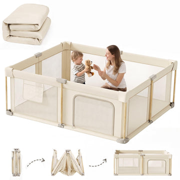 Foldable Baby Playpen with Mat, 71x79 Foldable Play Pen for Babies and Toddlers, Baby Playpen with Portable Design