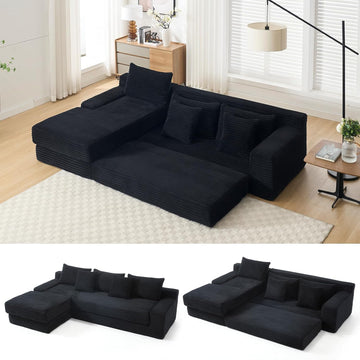 104.33" Modern L Shaped Sectional Couch with Soft Corduroy Fabric and Steel Frame, No Assembly Modular Convertible
