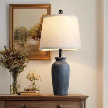 24.5" Farmhouse Jar Ceramic Table Lamps, Vintage Rustic Bedside Nightstand Lamps with LED Bulb