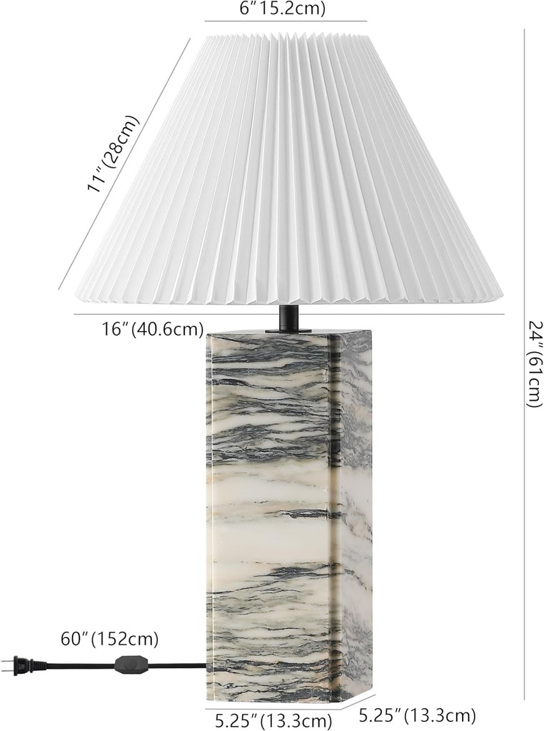 Mackenzie Cream/White Marble Square 25-inch Table Lamp Living Room Home Office Desk Nightstand (LED Bulb Included)