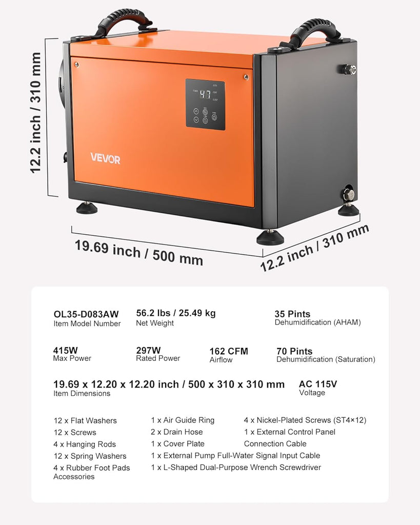 70 Pints Commercial Dehumidifier with Pump, Portable Crawl Space Dehumidifiers for Basement Storage Room Industrial