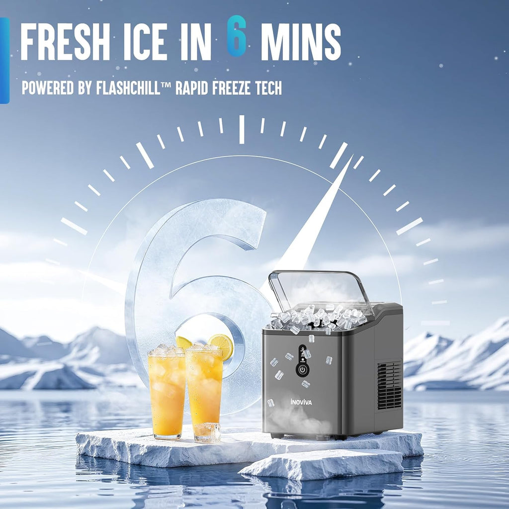 Nugget Ice Maker Countertop - 6 Mins Fast Ice Production, FLASHCHILL, 26.5 LBS/Day, Self-Cleaning, Compact Portable