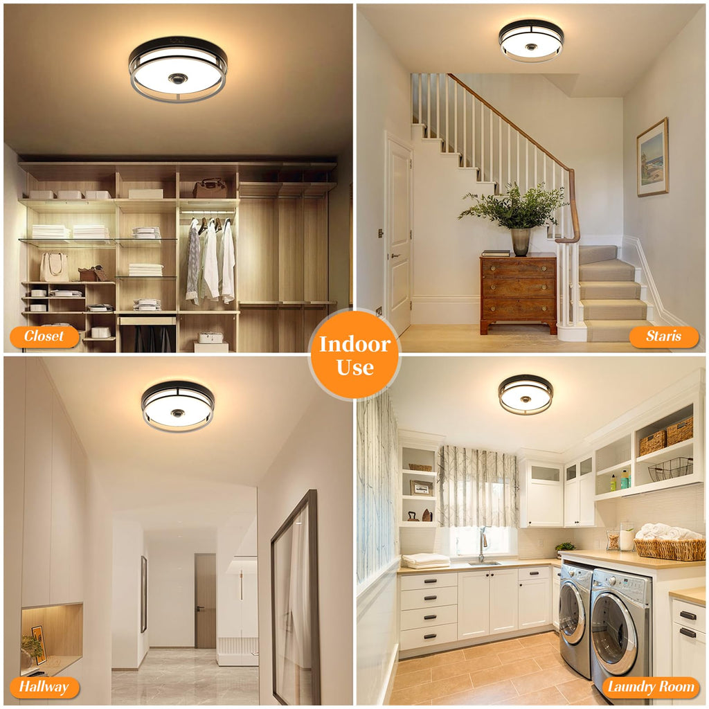 12 Inch LED Motion Sensor Outdoor Ceiling Light for Porch, Black
