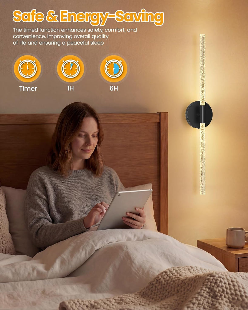 Crystal-Inspired Bubble Battery Operated Wall Sconce Set of 2, 10000mAh 3 Color Temps Rechargeable Wall Lights with Remote, Dimmable Wireless Wall Lamp for Living Room Bedroom