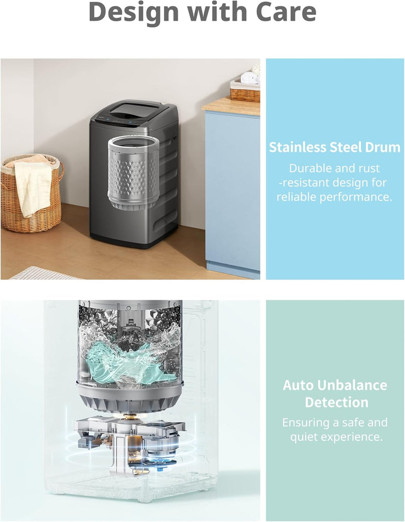Portable Washing Machine, 0.9 cu.ft Compact Washer With LED Display, 5 Wash Cycles, 2 Built-in Rollers, Space Saving