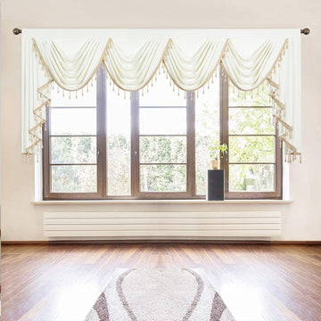 Super Soft Velvet Curtains Valance, Retro European Style Waterfall Valances, White Light-Filtering Swag Valance