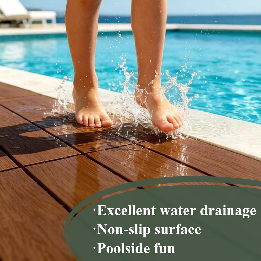 Plastic Interlocking Deck Tiles 24"x13"(6-Pack) Outdoor Patio Flooring, Waterproof All-Weather Decking for Balcony