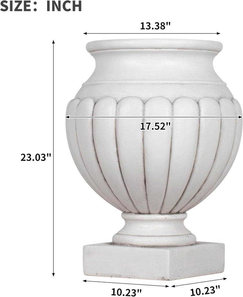 23.03" H Classical Scalloped Pedestal Urn Planter - Weather-Resistant MGO Outdoor Flower Pot for Garden, Patio &