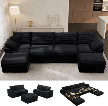 Upgrade Boneless Couch with Storage, Extra Deep&High Seat Modular Sectional Sofa 4 Seater U Shaped Cloud Couch with
