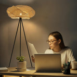 Bamboo Tripod Floor Lamp, Handwoven Lotus Shade Standing Lamp, Boho Natural Woven Light with Black Metal Stand Bedroom