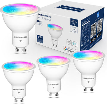 GU10 Smart Light Bulbs 50W, 38° Beam Angle RGBCW Color, 4PCS