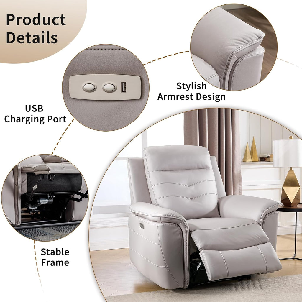 Power Recliner Chair for Adults with USB Charging, Breathable Faux Leather Oversized Electric Recliners, Single