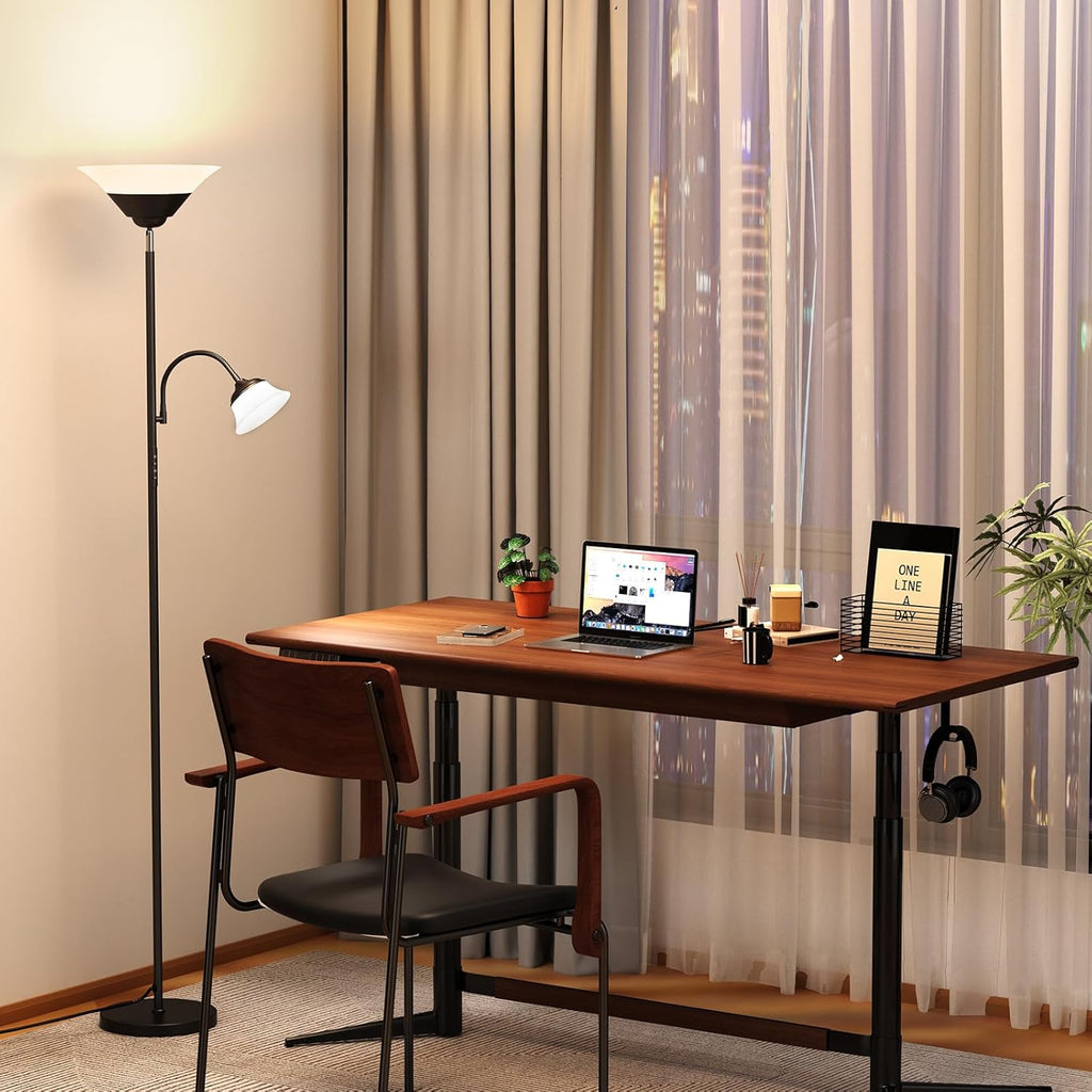 2-in-1 Torchiere Floor Lamp, 34W Super Bright LED Standing Lamp with Remote & Touch Control