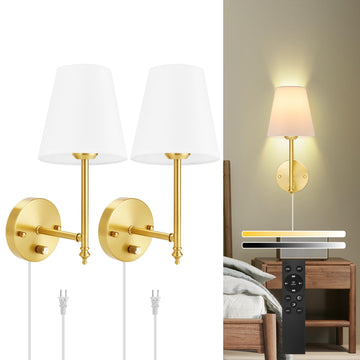 Wall Sconces Set of Two with Remote Control, Dimmable, Adjustable Colors 2700-6500K, Plug in Wall Sconces with White