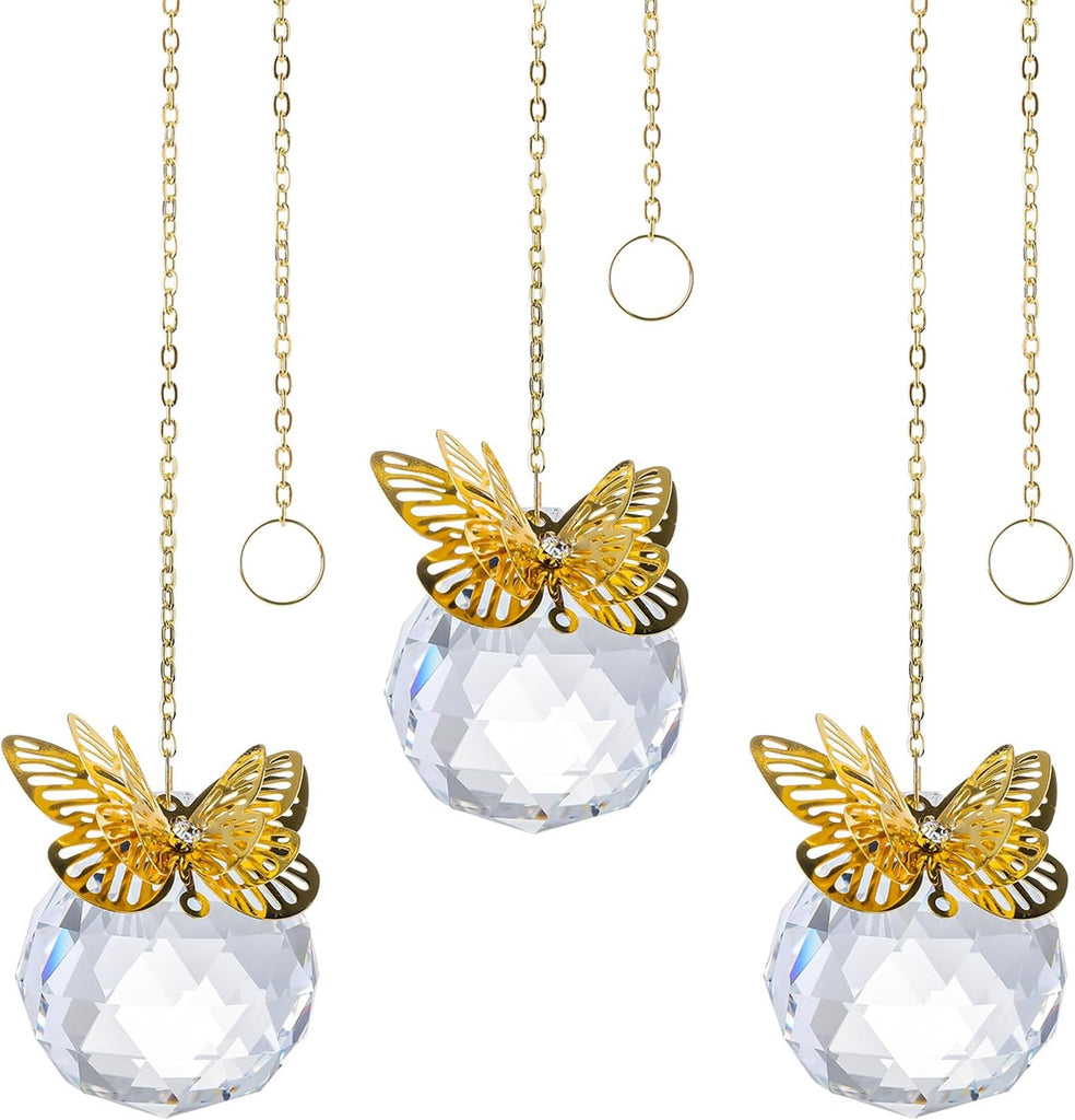 Crystal Suncatchers Gold Butterfly 40mm Crystal Prisms Ball Rainbow Maker with Chain for Window Hanging Decoratioin 3