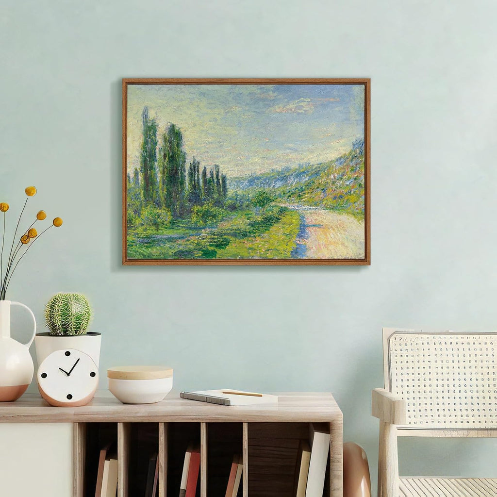 Claude Monet Framed Canvas Wall Art Prints, Classic La Route De Vétheuil oil Painting Reproduction Retro Country