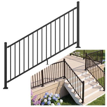 36in x 6ft Modular Aluminum Stair Railing Kit, Patented Clip-On