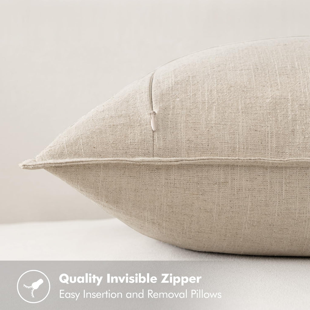 Decorative Linen Lumbar Pillow Covers 12x20 Inch Natural Beige Boho Farmhouse Neutral Couch Throw Pillows