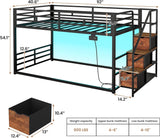 Low Bunk Bed Twin Over Twin with Storage Staircase, Drawers & Shelves