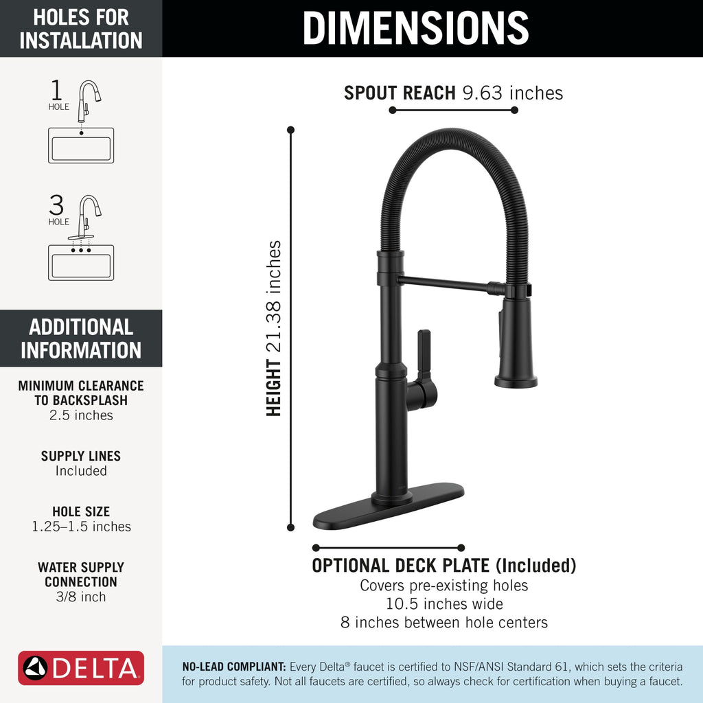 Rhett Pro Style Commercial Kitchen Faucet with Pull Down Sprayer, Single Hole Matte Black Kitchen Sink Faucet, Single