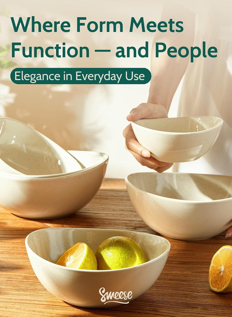 Porcelain Serving Bowls Set for Entertaining, Multipurpose 10-18-28-42oz, Beige