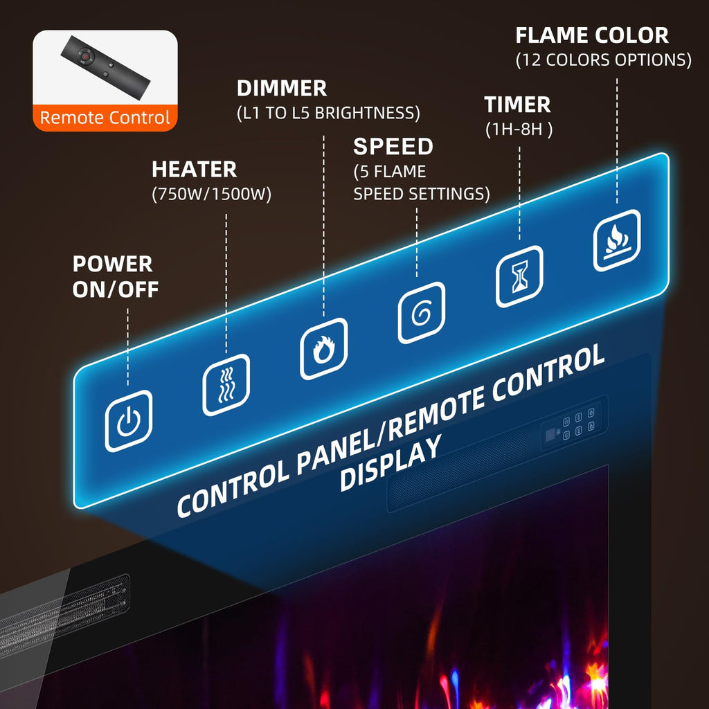 72 inch Wide Screen Electric Fireplace-Wall Fireplace -Fireplace Inserts/Wall Mounted with Remote Control, Timer