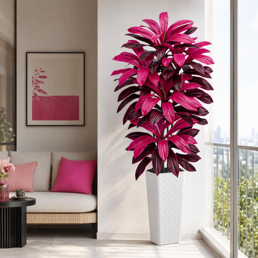 Artificial Dracaena Tree Purple Red, 7FT Tall Plant White Planter