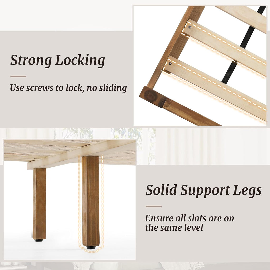 Queen Bed Frame with Headboard, 100% Solid Acacia Wood Platform, 800lb Heavy Duty Support with 10 Reinforced Legs