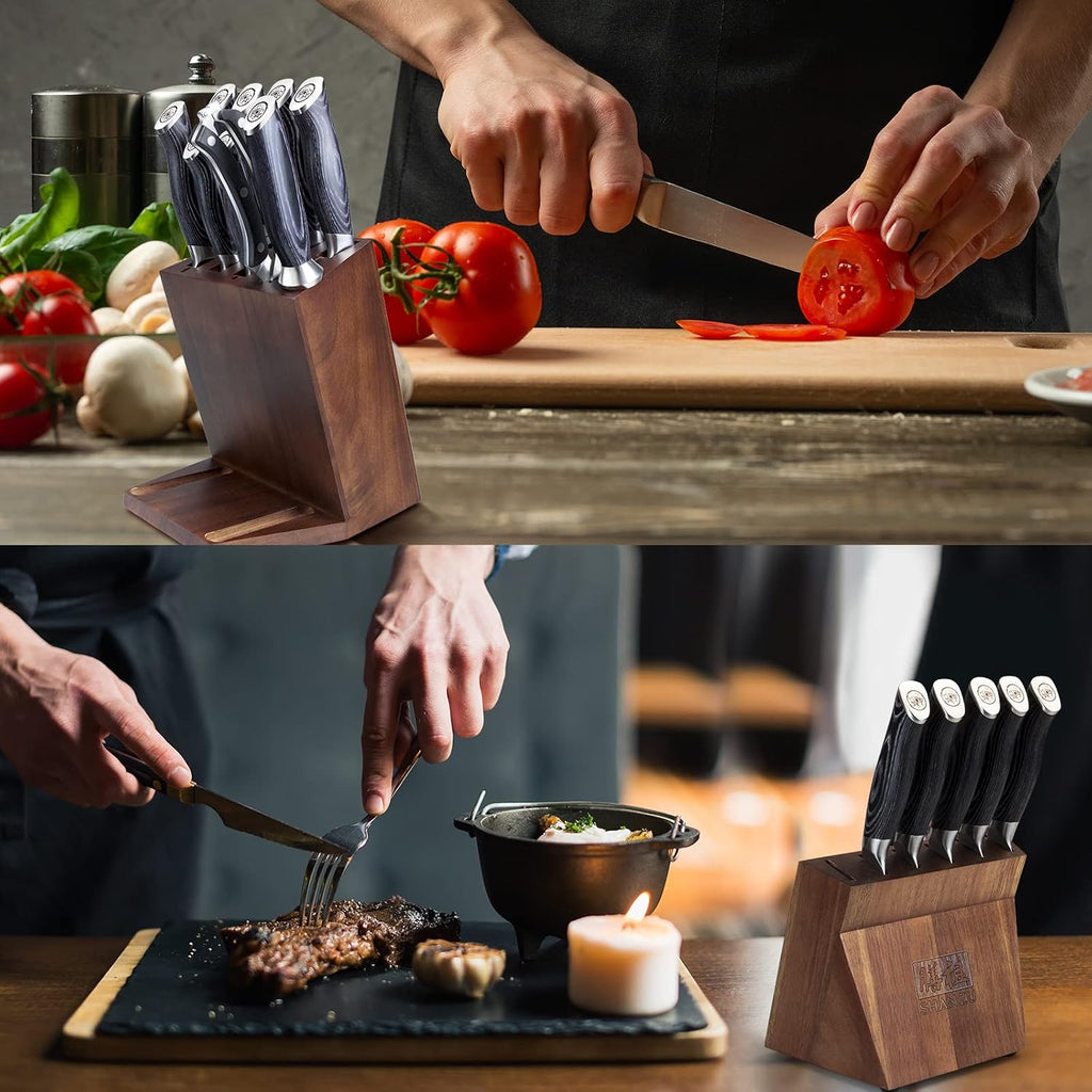 Knife Sets with Block, Knife Block Set, Japanese Super Steel Kitchen Knife Sets with Removable Block & K133 Ergonomic