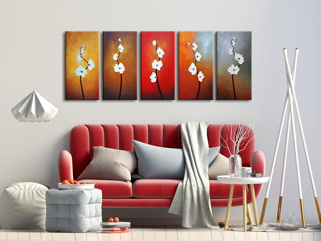Colorful Flowers Oil Painting on Canvas Wall Art Ready to Hang Bedroom Home Decoration Modern 5 Piece 100% Hand