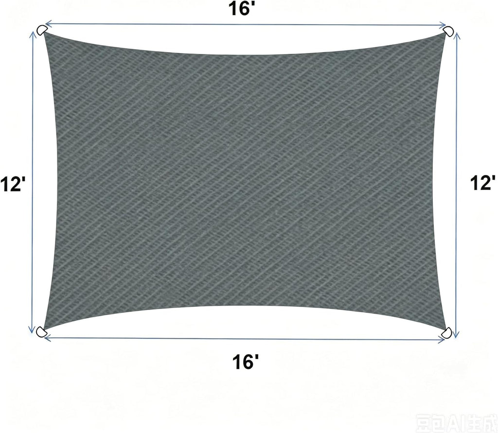 Rectangle Sun Shade Sail, 12'x16', Cool Grey | Resists Aging From Sun &Rain,Block UV 90%+ ,Cools 8-15°C,For Backyard