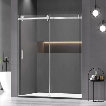 Shower Door, 56-60" W x 72" H Frameless Shower Door, Shower Glass Door with 5/16" (8mm) Clear SGCC Tempered Glass