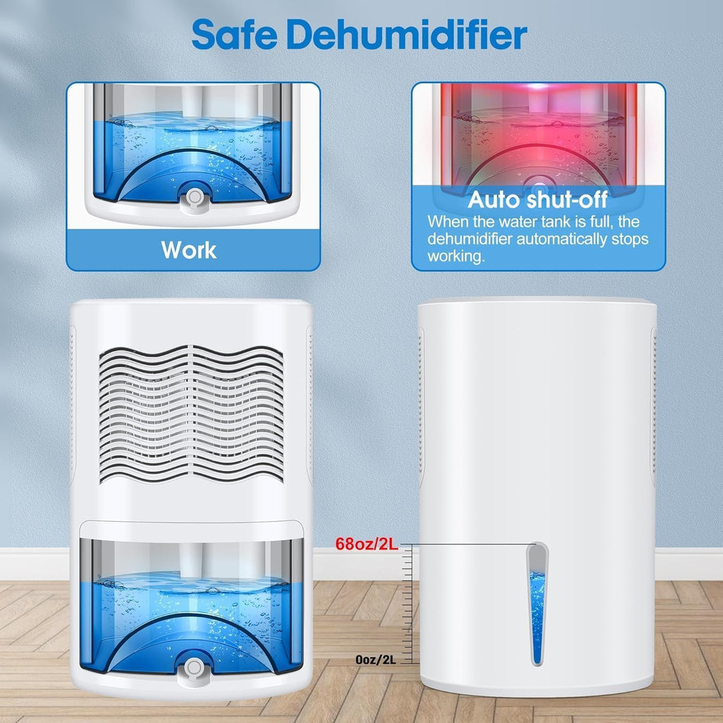 Small Dehumidifier for Bedroom up to 1000 Sq.Ft, 68 OZ Water Tank Dehumidifier for Home with Auto Shut-Off
