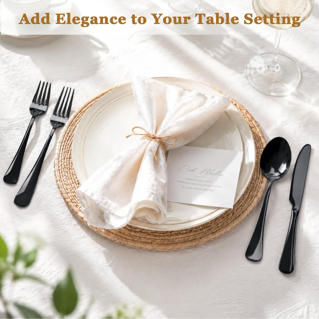 Black Silverware Set with Steak Knives Flatware Set for 4 Food-Grade Stainless Steel Cutlery Set Mirror