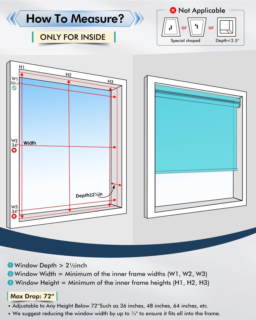 No-Drill Motorized Blinds with Remote, Blackout Roller Shades