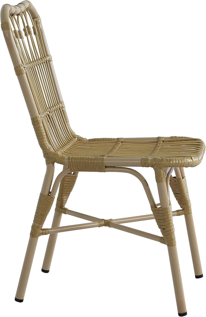 Set of 2 Rekker Patio PE Wicker Dining Chairs, Outdoor Woven Rattan Accent Chair with Iron Frame