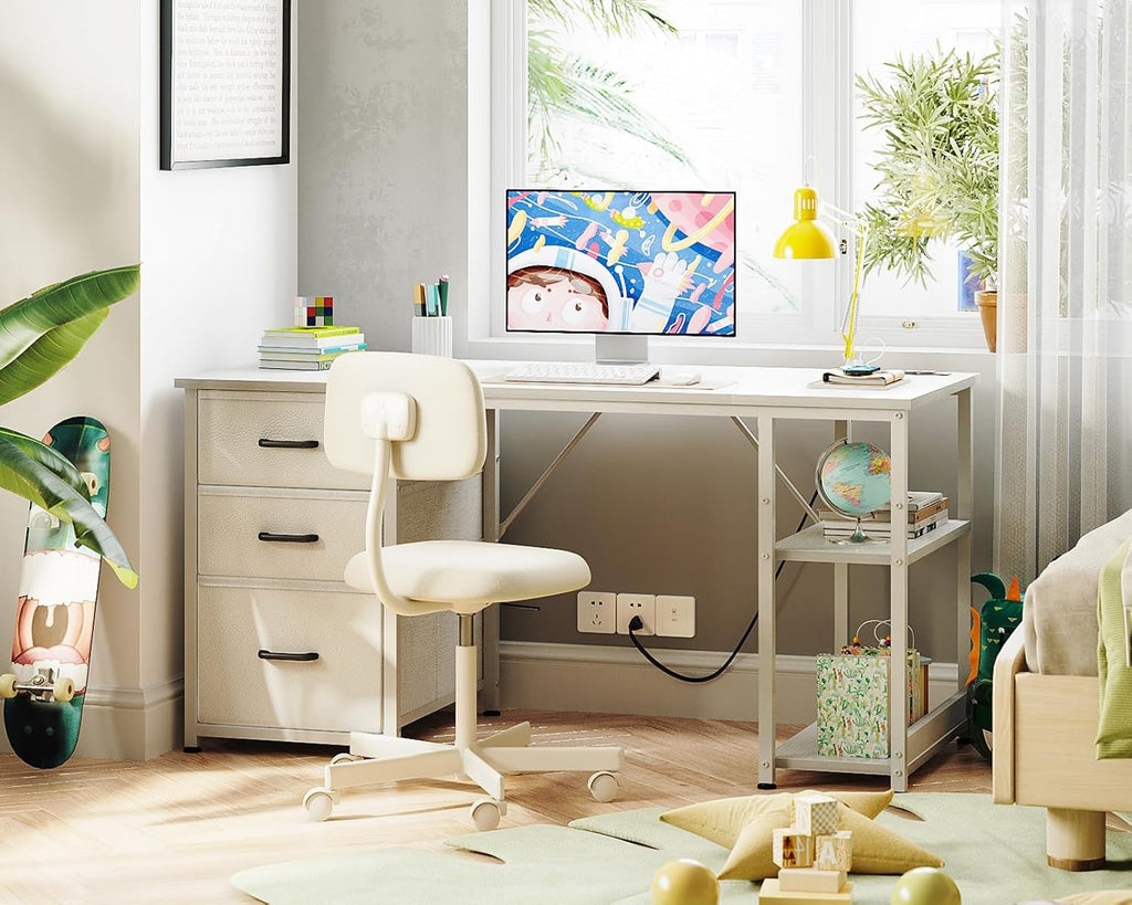 51 Inch Computer Desk with Drawers & USB Power Outlets