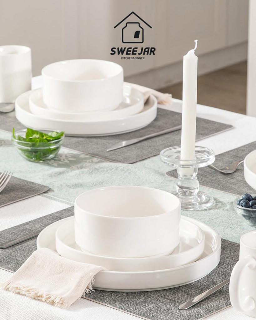 Porcelain Dinnerware Sets for 4, 12 Pieces Ceramic Plates and Bowls Set