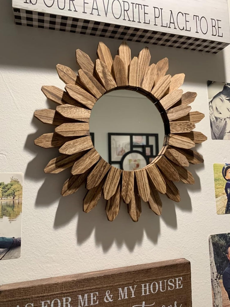Wall Mirror Decorative 12 inch Rustic Wood Mirror Sunburst Boho Mirror Bedroom Living Room Bathroom House Warming