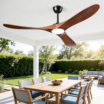 Inspired Maverick Style Ceiling Fans with Lights and Remote, 3 Solid Wood Blades, Outdoor Wooden Ceiling Fan with 2 Downrods for Patios, 60 Inch Modern Ceiling Fan with Noiseless Reversible DC Motor (Dark Walnut)