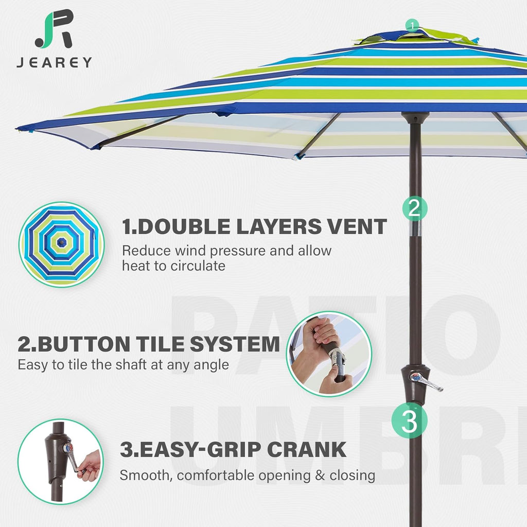 9' 2-Tiers Patio Umbrellas Outdoor Table Market Umbrella w/Push Button Tilt/Crank, 8 Sturdy Ribs