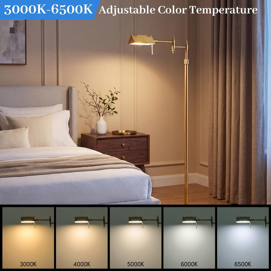 Gold Reading Floor Lamp, Dimmable Pharmacy Standing Lamp with Remote
