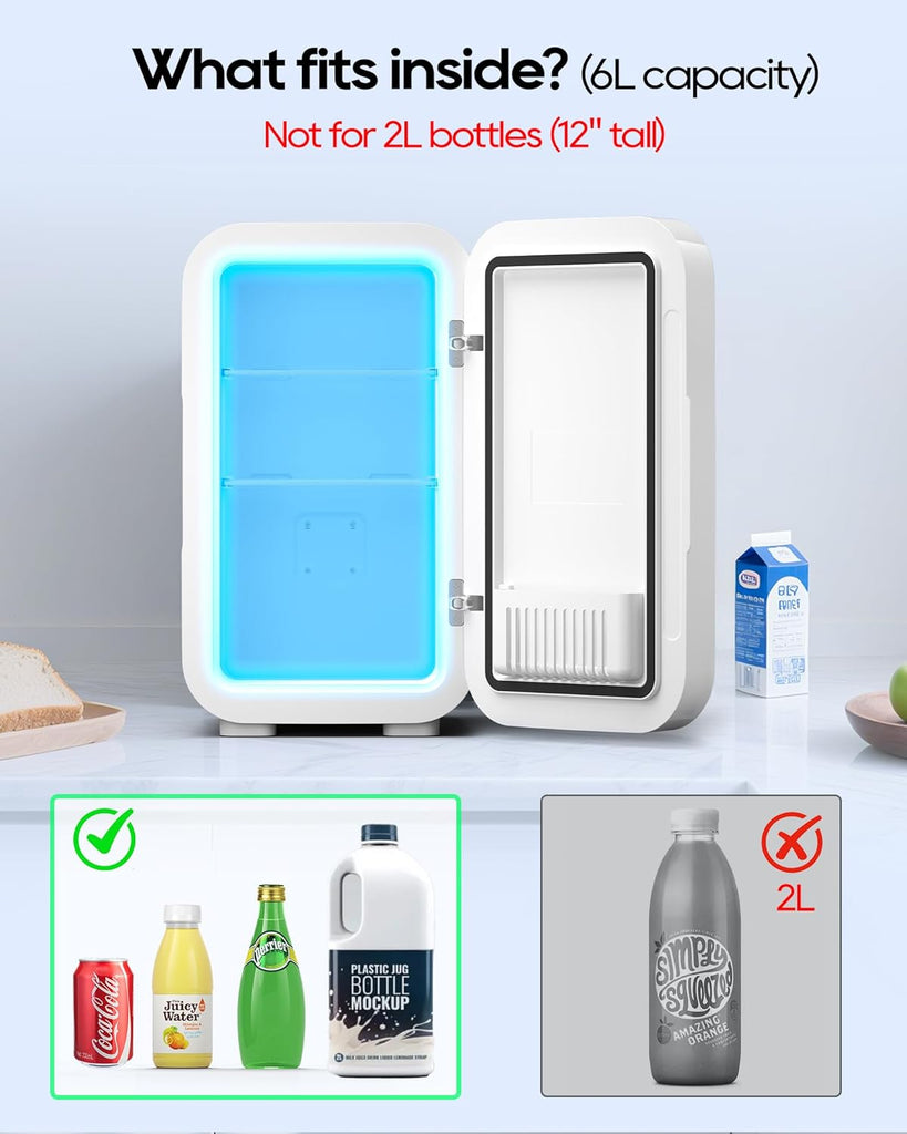 Mini Fridge,6 Liter / 8 Can Small Fridge for Bedroom, Car, Office & Dorm, 110V AC/DC Portable Thermoelectric Cooler &