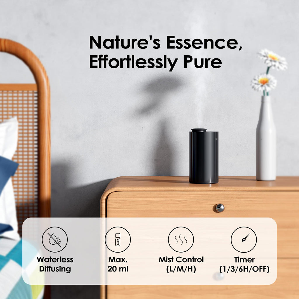 AN6 Waterless Essential Oil Diffuser Starter Kit, Black